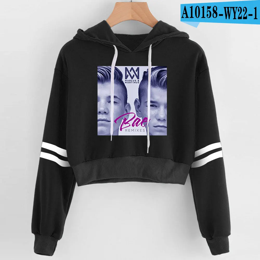 Marcus and Martinus Navel Hoodies Hip Hop New Casual Fashion women Hoodies Outwear High Street Marcus& Martinus Sexy Sweatshirt - Цвет: Black