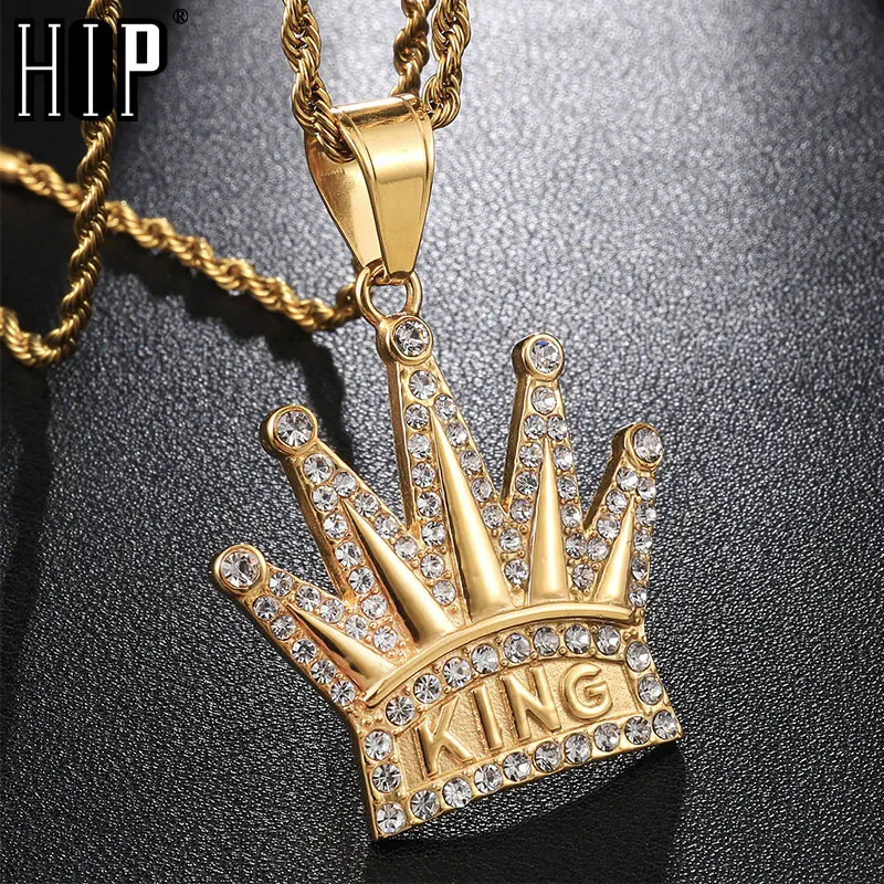 Хип хоп Полный AAA Iced Out Bling кубический циркон корона король CZ кубический циркон нержавеющая сталь ожерелья и подвески для мужчин ювелирные изделия