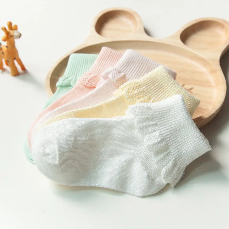 

5 Pairs Pack Baby Kids Girl Boy Toddler Cotton Lace Floral Socks Summer Lovely Sock 0-6 Years Candy Color Socks For Babies Kids