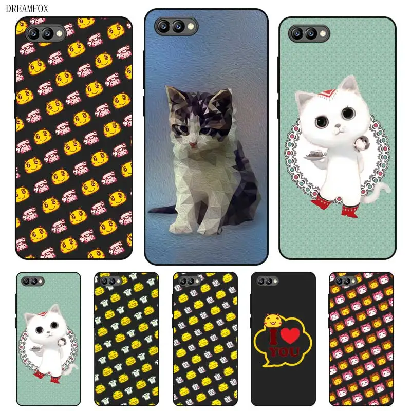N280 Cartoon Cat Black Silicone Case Cover For Huawei Honor 8C 8X 9 10 20i V10 V20 Note10 Max Lite Magic2 |