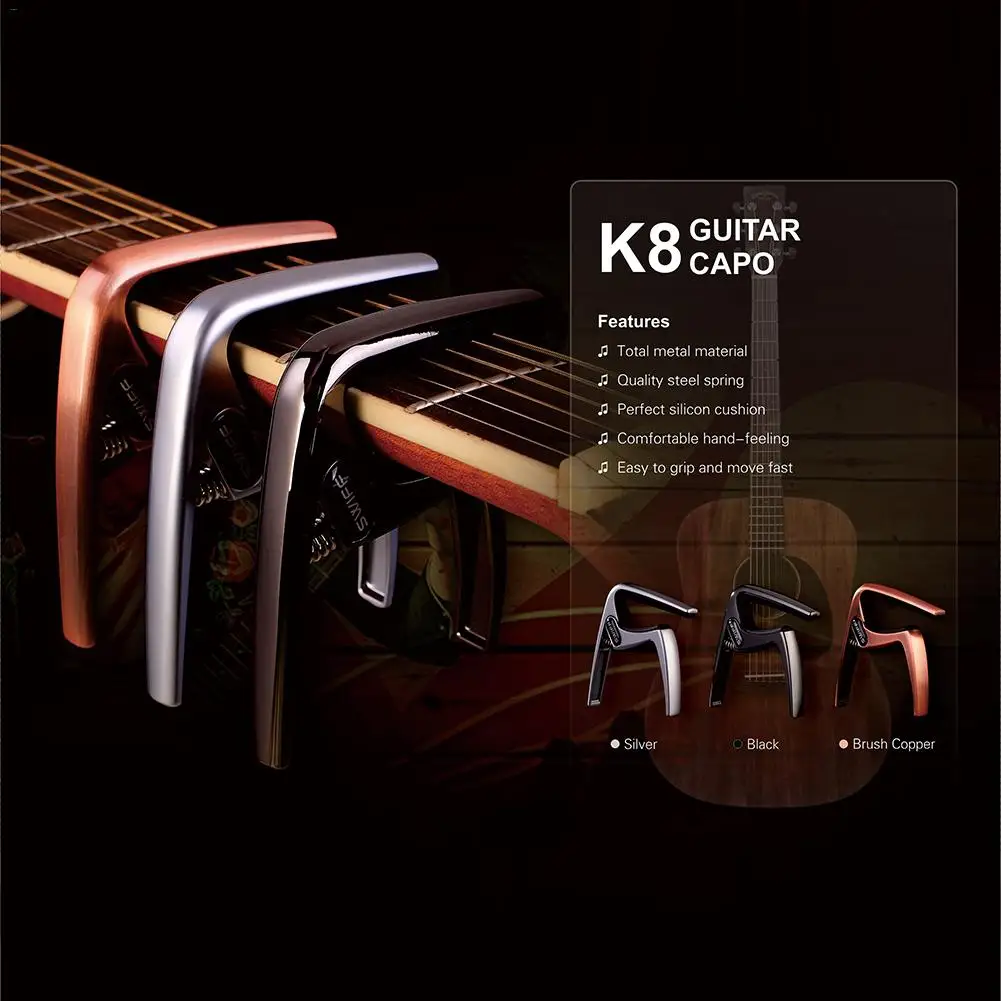 SWIFF K8 eléctrica Guitarra de acero especial primavera Capo de aleación de alta calidad de plata/bronce/Negro Guitarra Capos Guitarra accesorios SWIFF K8 eléctrica Guitarra de acero especial primavera Capo de aleación de alta calidad de plata/bronce/Negro Guitarra Capos Guitarra accesorios