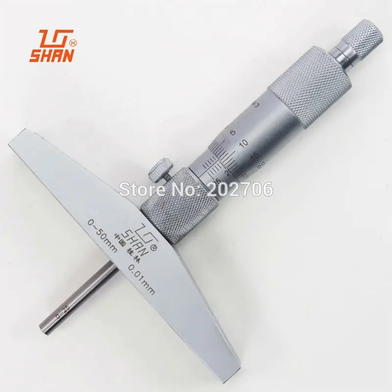 SHAN brand 0 50mm 0.01mm Depth Micrometer Gauge Gage Tool Stainless