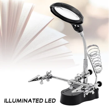 

Desk Magnifier LED Light Soldering Iron Stand Clamp Clip Helping Hand Magnifying Circuit Board