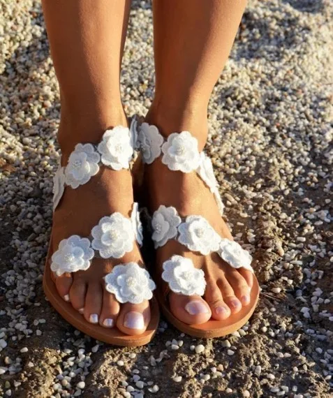 

Cremulen 2019 Women Sandals Summer New Style Flowers Flat Sandal Plus Size Fashion Bohemia Style Shoes