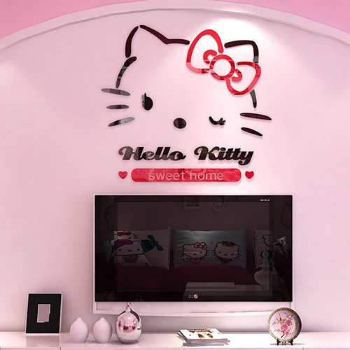 50*30 см 3D hello kitty Cat DIY настенные наклейки для детской комнаты спальни акриловые очаровательные Переводные картинки плакат домашний декор - Цвет: Фиолетовый