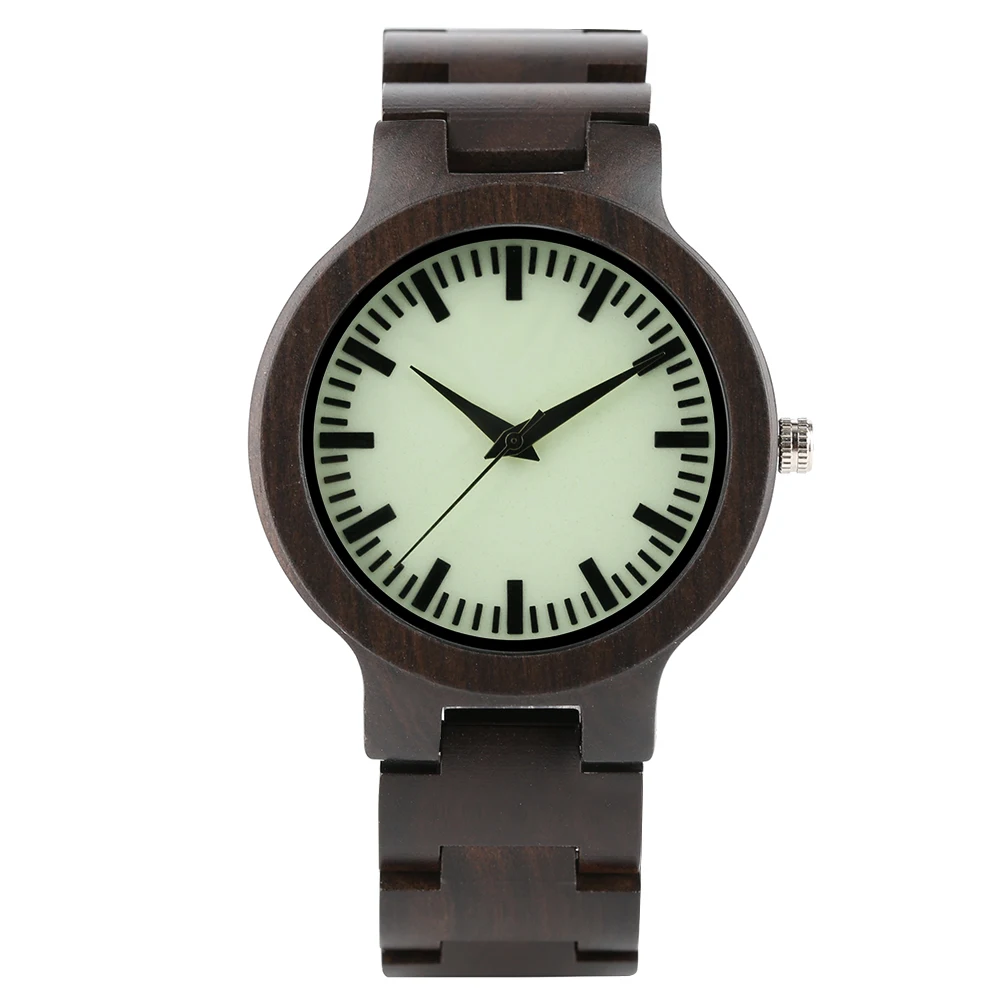 

Keller&Weber Luminous Full Wooden Watch Bamboo Nature Wood Handmade Ebony Analog Mens Quartz Wristwatch