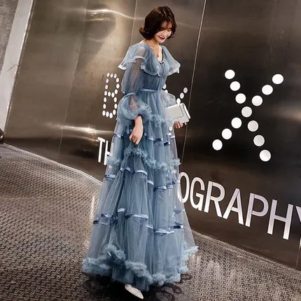 

Hot 100%real Blue Haze Ruffled Long Dress Medieval Dress Queen Renaissance Gown Princess Victorian/princess Antoinette