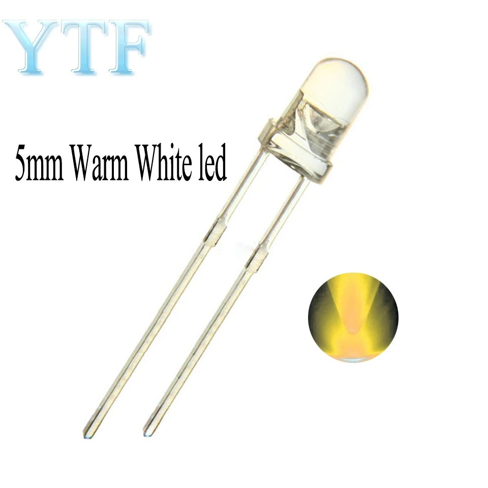 100pcs 5mm LED Warm White Transparent Ultra Bright 3000K Round 5 mm Light Emitting Diode Lamp Through Hole | Компьютеры и офис