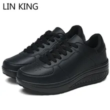 LIN KING/большой размер 43; женская повседневная обувь, увеличивающая рост; удобная прогулочная Обувь На Шнуровке; кроссовки на платформе; обувь для танцев