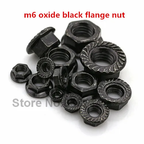 100pcs m6 steel with oxide black hex flange nut DIN6923 hex nut with