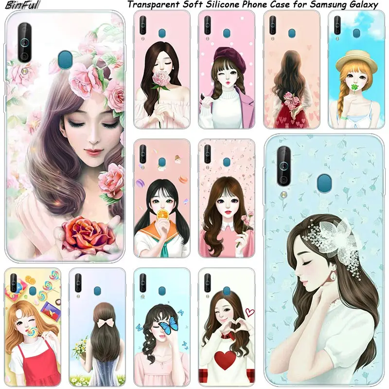 

Lovely Girl doll Silicone Phone Case For Samsung Galaxy A80 A70 A60 A50 A40 A40S A30 A20E A2CORE M40 Note 10 Plus 9 8 5 Fashion