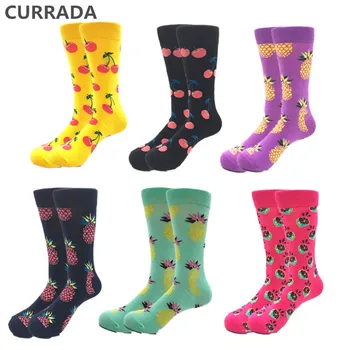 

6pairs/lot Casual Mens Happy Socks Quality Combed Cotton Men compression socks 2018Autumn Winter Warm Fruit Cartoon Funny Socks