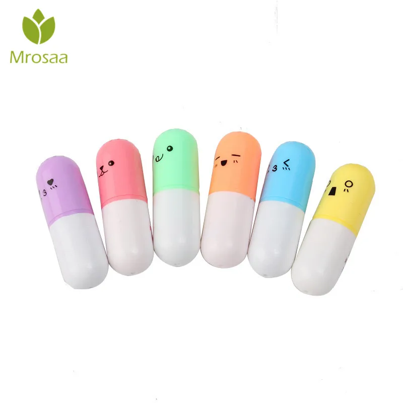 

Mrosaa 6pcs Lovely Pill Shaped Candy Color Highlighter Pens For Writing Cute Face Graffiti Marker Pen School Office Supply