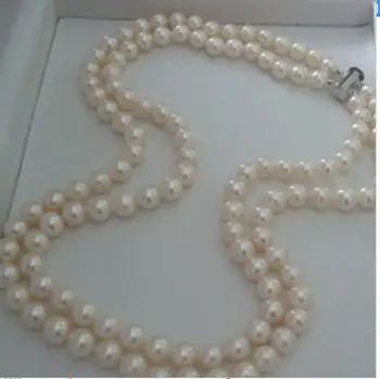 

wholesale Women Gift Fashion 2 Row 7-8MM real natural Cultured Freshwater Pearl Bead Necklace Jewelry Rope Chain 43-45MM