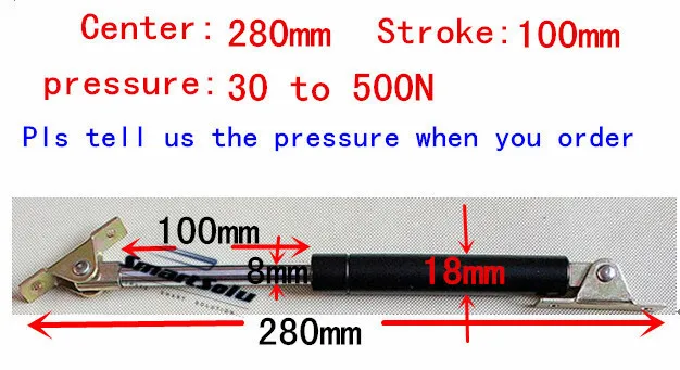 

free shipping 50 to 300N force 280mm central distance,100mm stroke, pneumatic Auto Gas Spring, Lift Prop Gas Spring Damper