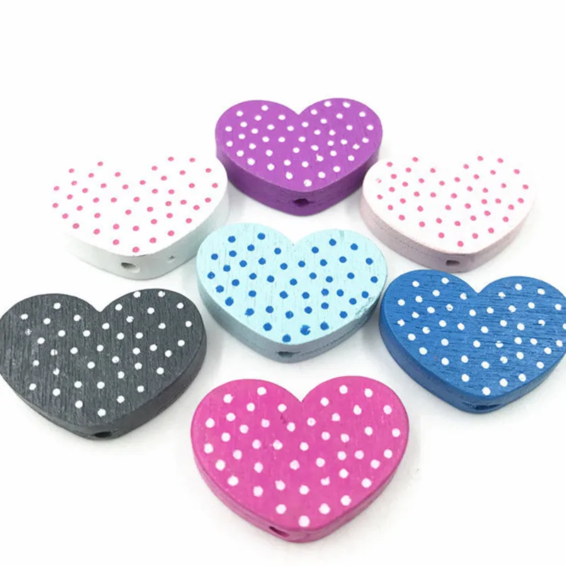 

DIY 100pcs Mixed Heart-Shaped Spot Wood Bead Jewelry Accessories Wooden 25mm