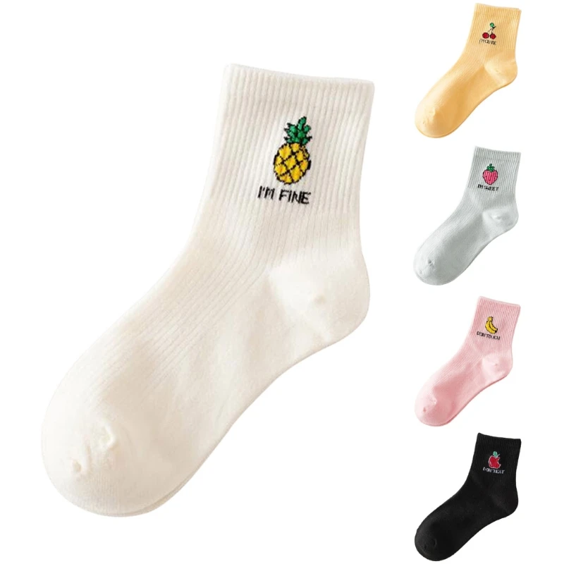 

Womens Colorful Crew Socks Cotton Knitting Fruit Funny Pattern Casual Warm Girls