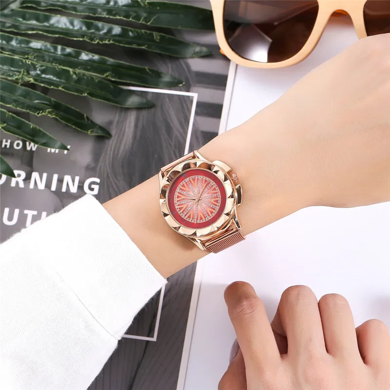 

Relogio Feminino 2019 Luxury Bright Flower Watch Women Fashion Ladies Quartz Rose Gold Clock Magnetic Mesh Female Wristwatch