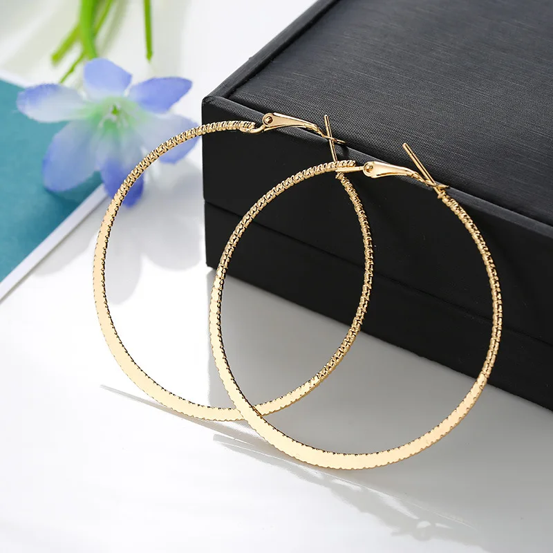 

Fashion Alloy Carved Silver Gold Color Large Hoop Earing for Women Girls Circle Round Creolen Earrings Party Aros 4.5/5.5/7.5cm