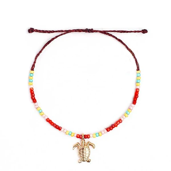 Женские браслеты в стиле бохо из бисера кораллового цвета, оригинальные браслеты дружбы, подвески в виде черепахи, браслеты для женщин, Браслеты mujer moda