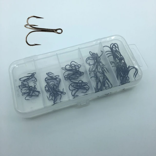 50pcs/Box Fishing Hook Sharpened Treble Hook Size 2/4/6/8/10