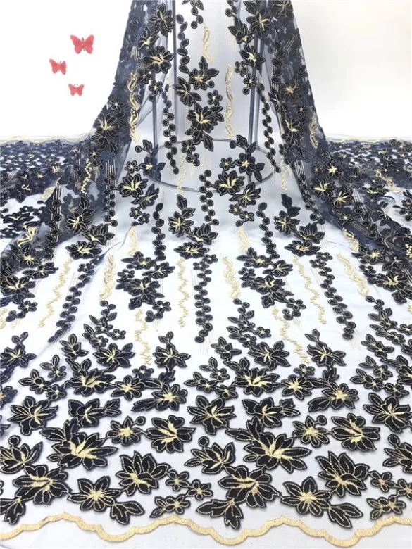 Latest African Tulle Lace 2018 French Net Stones Fabric For Wedding Black Gold Embroidery ffj418 | Дом и сад