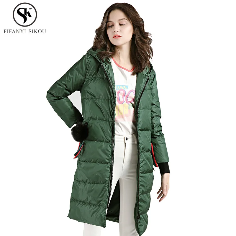 Winter coat women High end brand Hooded Long Down jacket Fashion Print