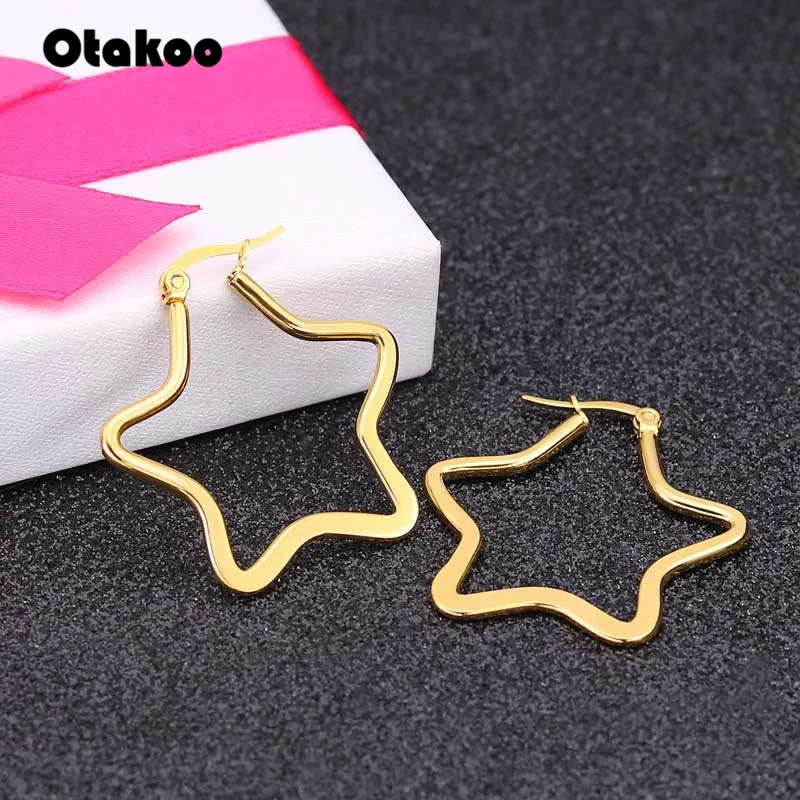 Otakoo новые ювелирные изделия из нержавеющей стали серьги золотистого цвета женские модные ювелирные изделия простые серьги маленькая звезда ухо кольцо