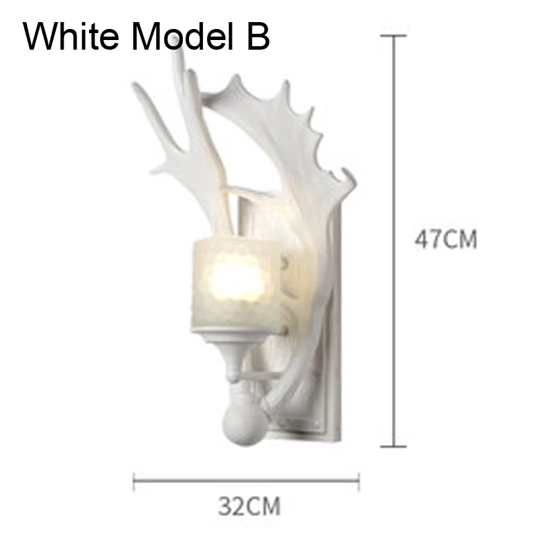 Деревянный декоративный светодиодный настенный светильник из смолы, бра, оленьи рога, Ретро Белый олень, настенный светильник, светильник светодиодный, ветка дерева - Цвет абажура: White Model B
