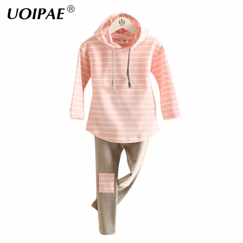 

Girls Set Clothes 2018 Autumn Casual Striped Children Sets Hooded Long Sleeve T-shirt+Pants Simple 2 Pcs Kids Clothes B0501