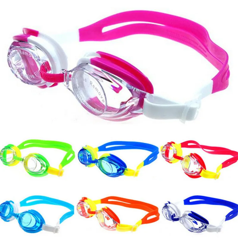 Красочные Регулируемый для детей водостойкие противотуманные из силикона УФ щит Очки для плавания, защитные очки с коробкой