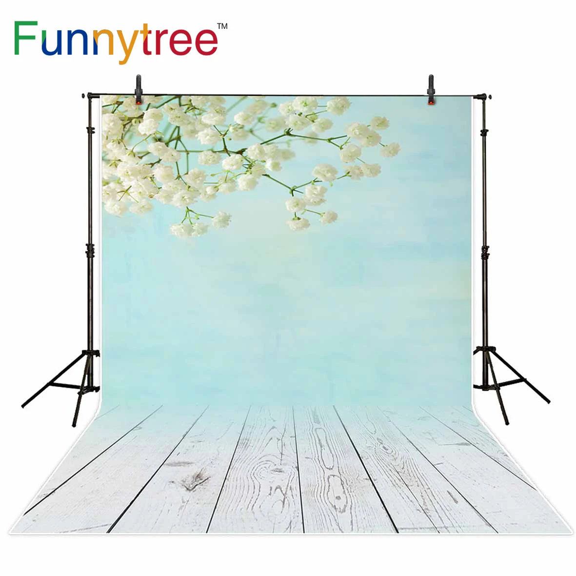 Фон Funnytree для фотосъемки весенний белый цветок акварель деревянный пол Декор
