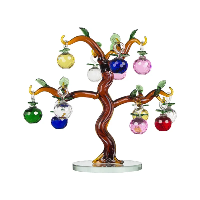 Crystal Apple Tree Ornaments Glass Fengshui Crafts Living Room TV Cabinet Home Decor Figurines Christmas New Year Gift Souvenir