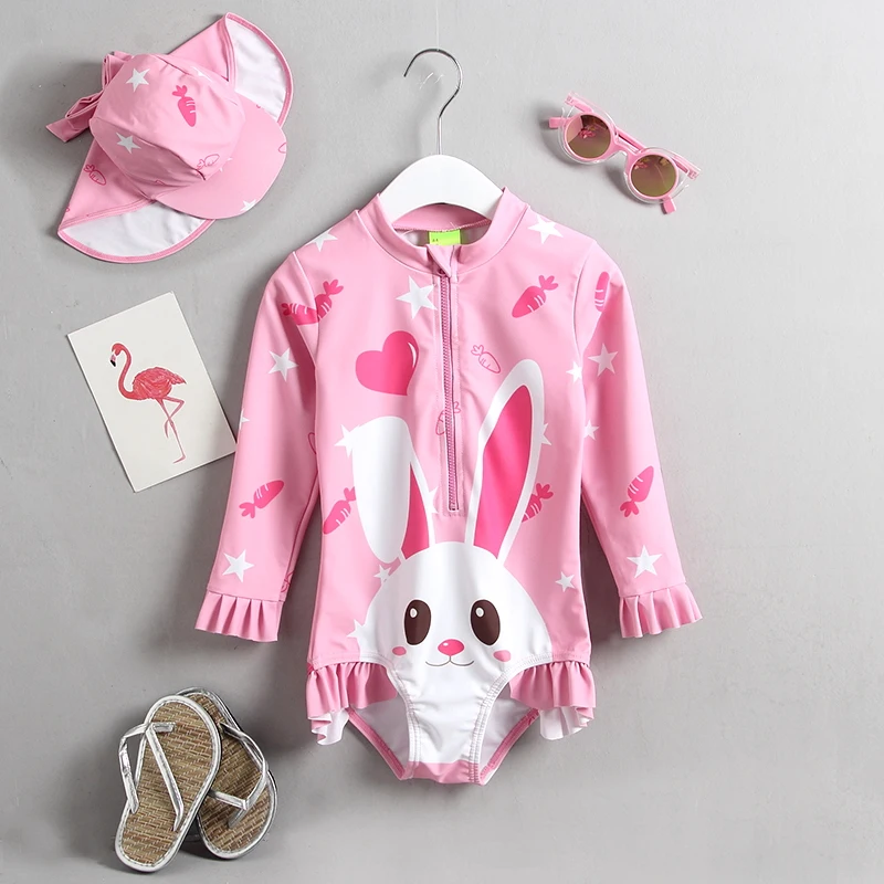 

Swimsuit Baby Girl Long Sleeve Bathing Suit Child One Piece Children Swimming Suit UPF50+ UV Protection Kids Swimwear for Girls