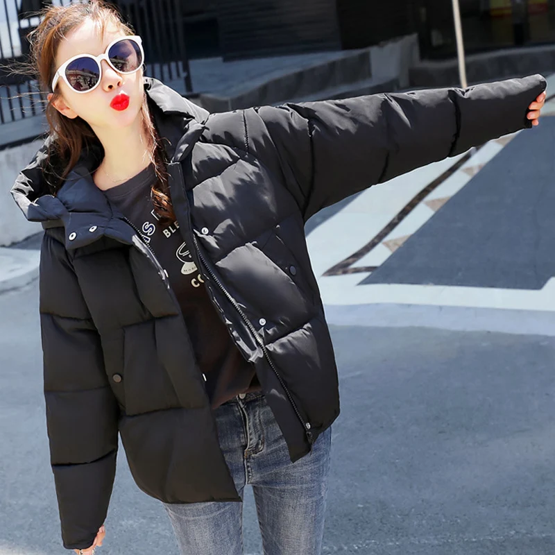 

2019 Single Breasted Full No Time-limited Slim Cotton Solid New Women's Hooded Winter Loose Cotton-padded Jacket 902