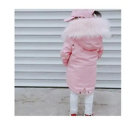 BPink coat pink fur Зимняя верхняя одежда с капюшоном для девочек зимние куртки со съемной подкладкой из искусственного лисьего меха для мальчиков и девочек детская одежда детские парки - Цвет: BPink coat pink fur