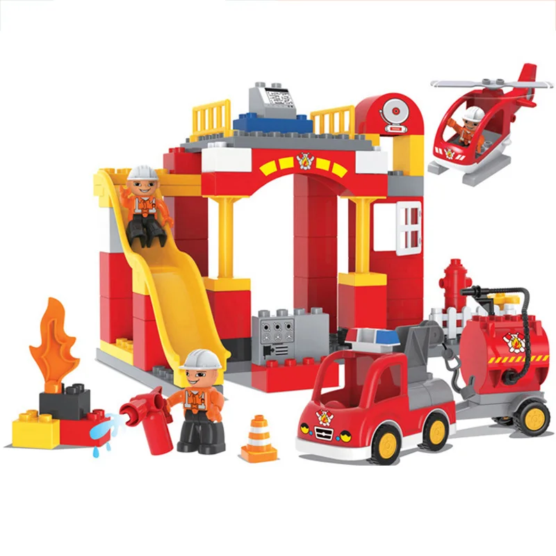 

76PCS Big Blocks City Fire department Firemen Building Blocks set Kids DIY Brick Creative Toys for Kids Compatible Duplo