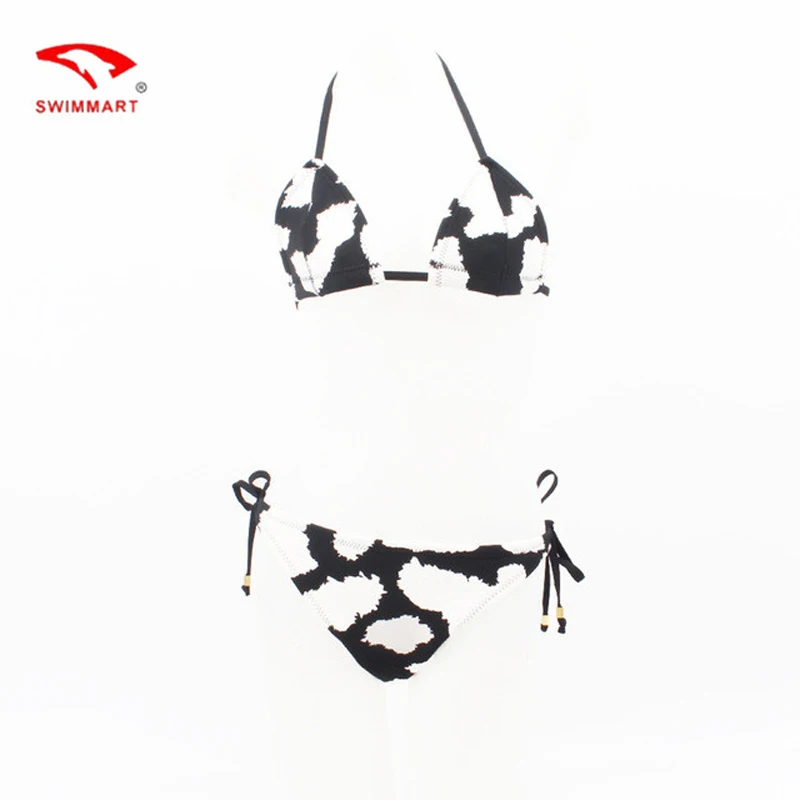 

Women Push Up Black Brazilian Sexy Halter String Neoprene Triangle Biquini Set Low Waist  Swimsuit Leopard Brasileiro Bikini