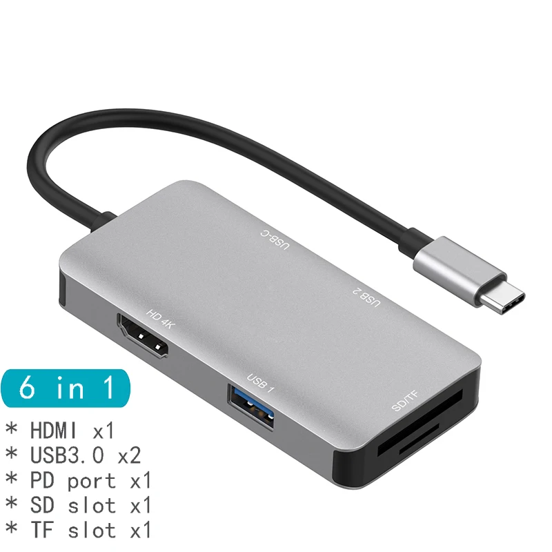 Док-станция с разъемом типа C HDMI VGA USB power Delivery Hub для ноутбука Macbook Pro hp DELL Surface lenovo samsung Dock - Цвет: 6in1 HDMI MODE