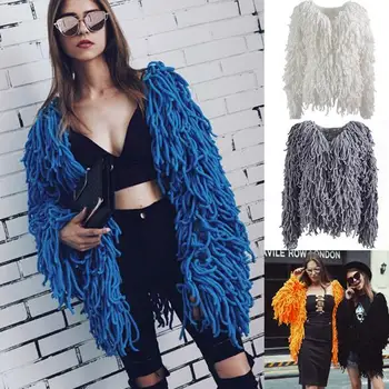 

Tassel Sexy Winter Coat Night Club Winter Warm Long Sleeve Evening Fashion Party Women Short Coat