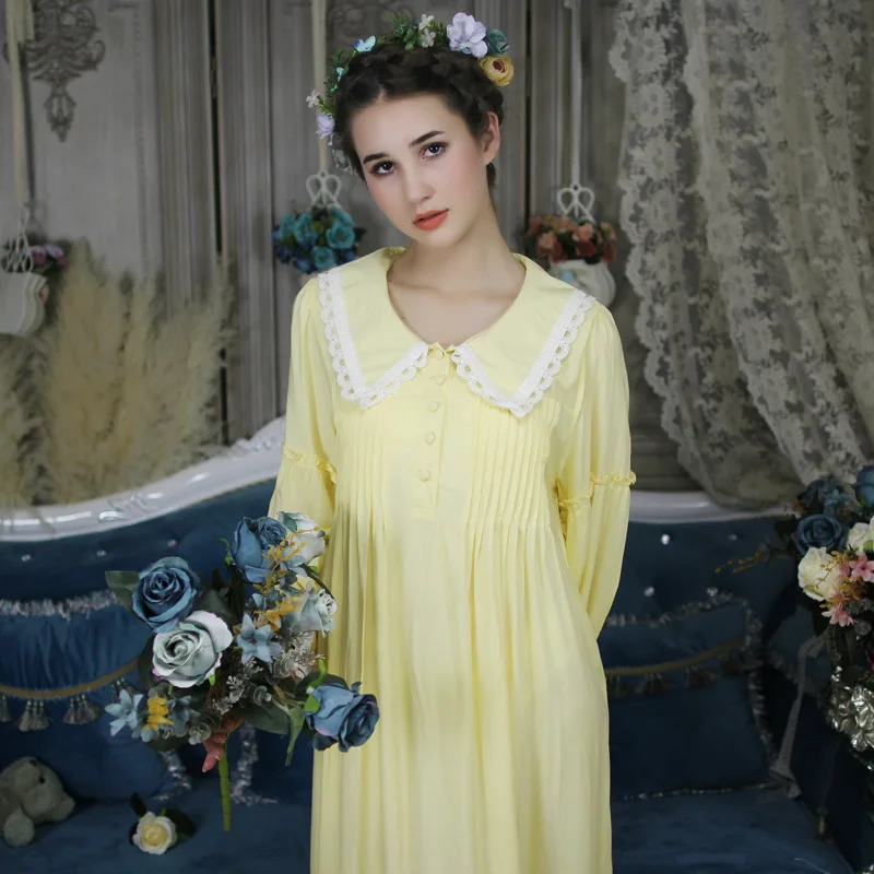 Высокое качество осень плюс Для женщин Middel восток Винтаж натуральный хлопок платье леди принцесса кружева цветочные пижамы Ночные сорочки