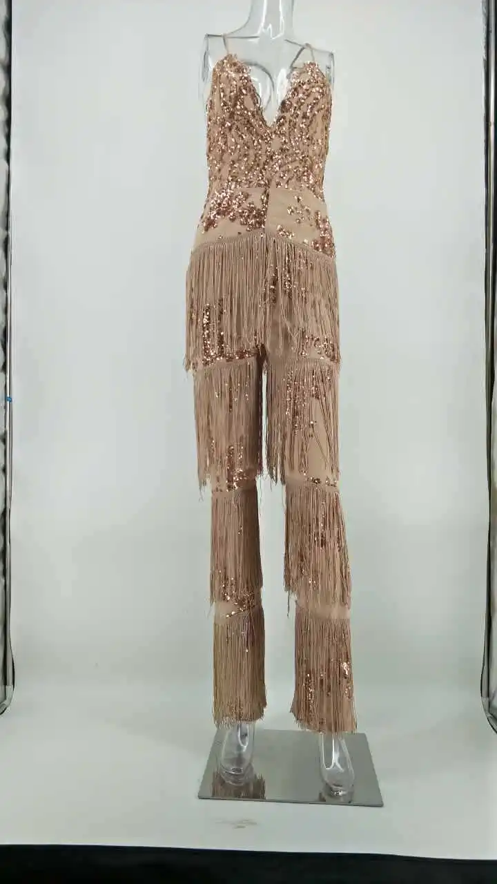 2018 Gold Sequin Fringes Romper Embroidery Elegant Jumpsuit Playsuit