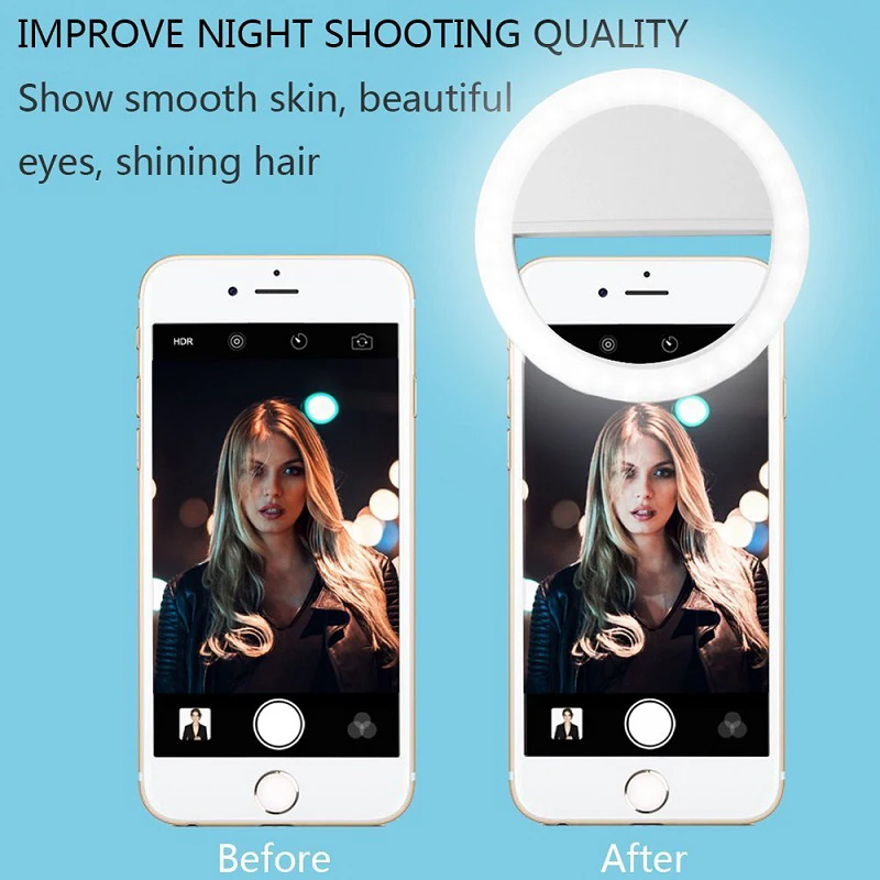 Светодиодный кольцевой светильник для селфи с зарядкой от USB для IPhone, дополнительный светильник ing Night Darkness Selfie Enhancing для телефона, заполняющий светильник