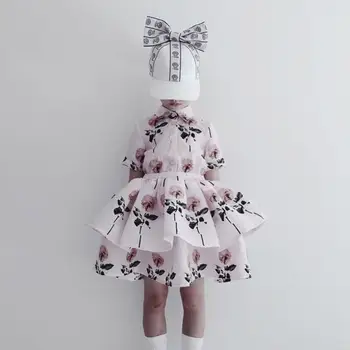 

90-130cm hight New 2019 spring aummer cartoon flower girls dress 1 pc kids princess dress for children tenns dress ws351