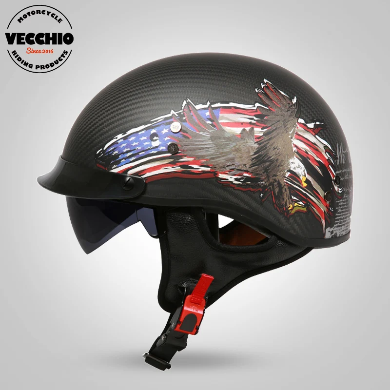 Мотоциклетный шлем Harley оболочки из углеродного волокна для мопеда и мотокросса в винтажном стиле реактивный шлем 1/2 Ретро половина шлем внутренняя козырек protive шестерни