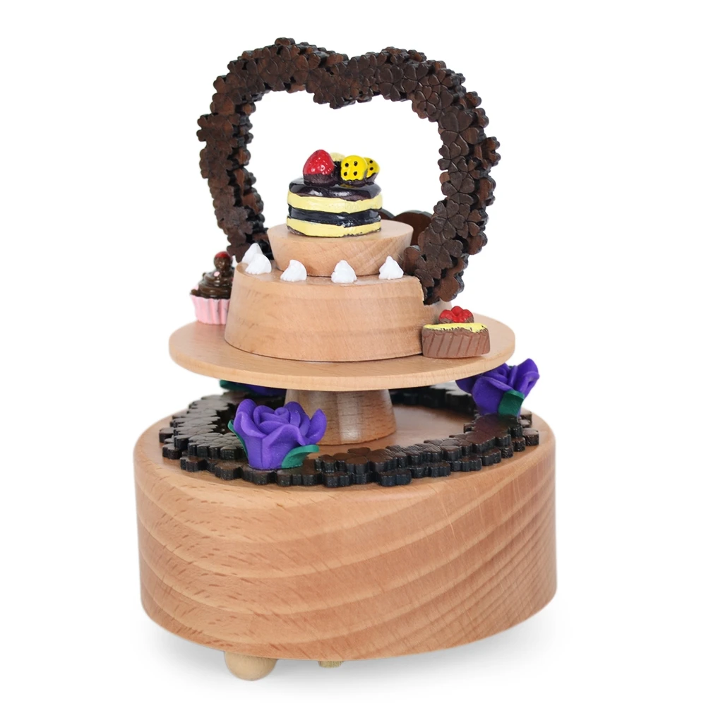 Вращающийся пирожное деревянная игрушка Музыкальная шкатулка украшения Рождественский подарок Изделия из дерева в стиле ретро подарок на