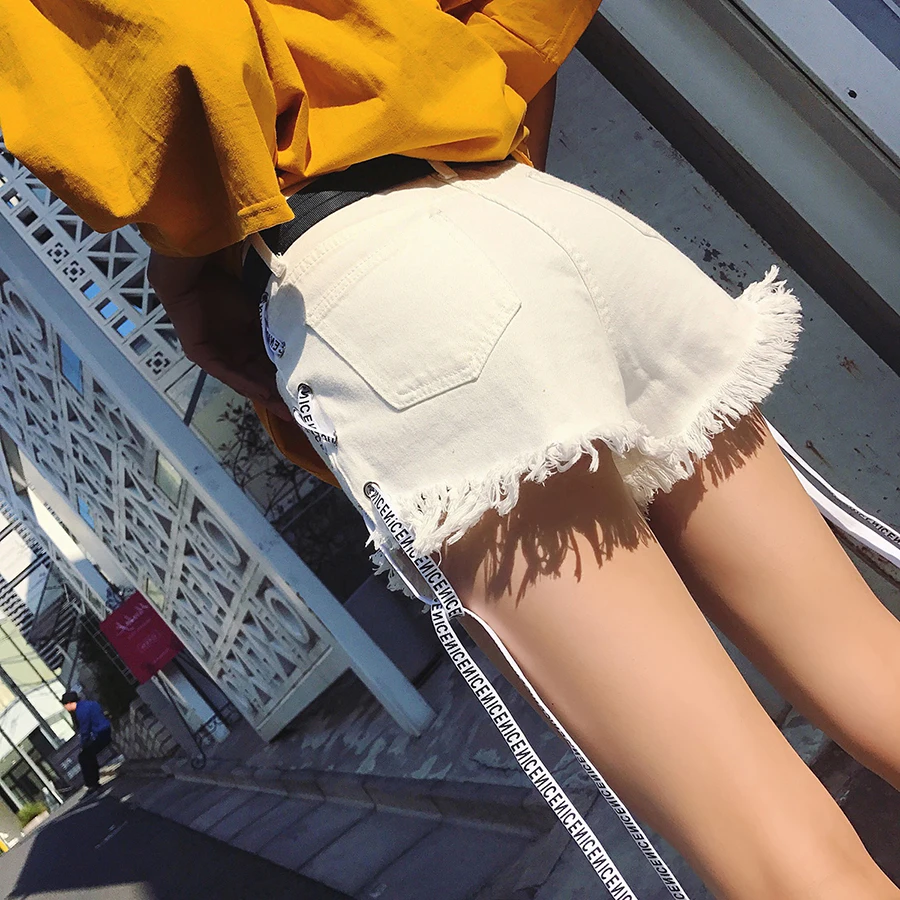 Denim High Waist Shorts Women Ribbon Jeans Streetwear Hip Hop Mini Shorts Sexy Short Pants Korean Style Women Shorts Summer 5F92