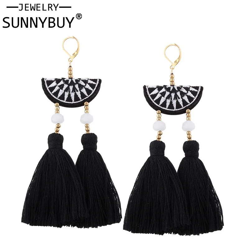 Sunnybuy 2018 черный зеленый Роза с длинной бахромой Висячие серьги для Для женщин