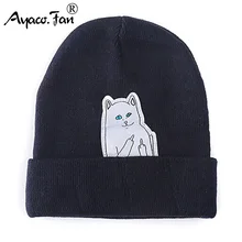 Вязаная шапка с котом, новинка, зимние шапки для мужчин и женщин, вязаные шапки с рисунком, Повседневная модная Осенняя Теплая Шапка-бини Skullies