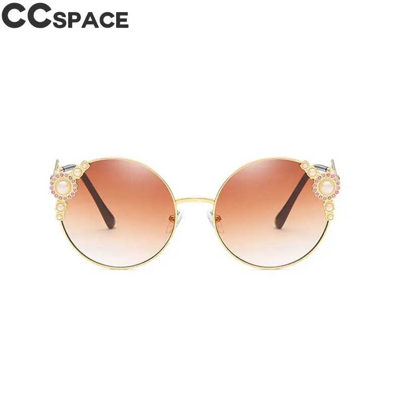 Роскошные солнцезащитные очки кошачий глаз, женские круглые жемчужные стразы, трендовые оттенки CCSPACE, винтажные Брендовые очки, женские модные очки UV400 - Цвет линз: Коричневый